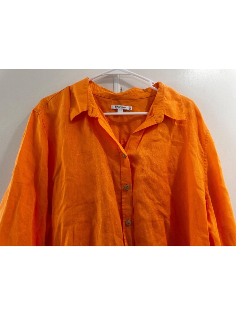 Chicos 100% Linen Button Down Shirt Tunic Womens 2XL 4 Orange Lagenlook Coastal - Picture 15 of 15